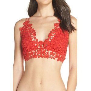 Free People Womens Bralette Real Red Size Large L Crochet Illusion